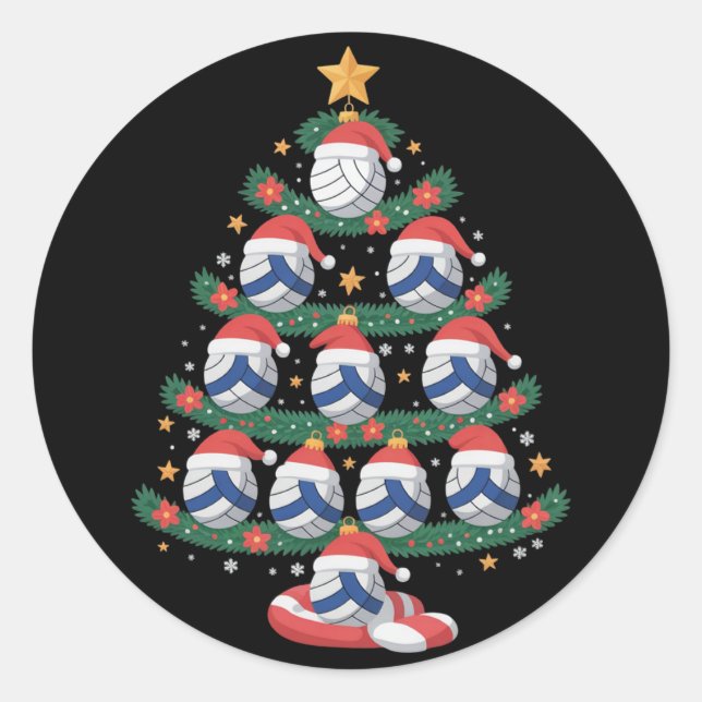 Sticker Rond Volleyball Christmas Tree Lights Sports Player  (Devant)