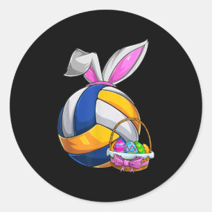 Sticker Rond Volleyball Easter Bunny Ears Easter Eggs Hunting B