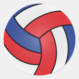 Sticker Rond Volleyball Rouge, Blanc et Bleu