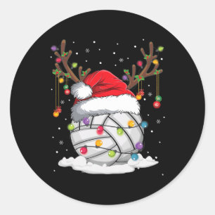 Sticker Rond Volleyball Santa Hat Reindee lumières de Noël Amus