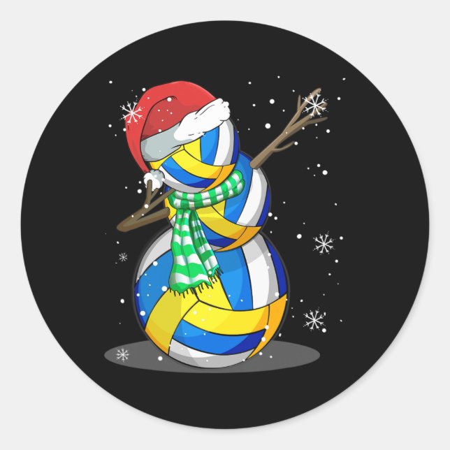 Sticker Rond Volleyball Snowman Dabbing Funny Noël Cadeau Pa (Devant)