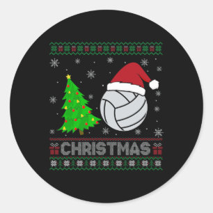 Sticker Rond Volleyball Xmas Arbre Éclairage de Noël moche sueu
