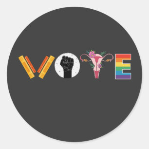 Sticker Rond VOTE Books Uterus LGBT Support