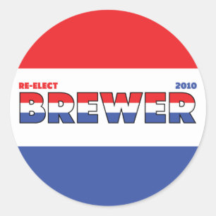 Sticker Rond Vote Brewer Elections 2010 Rouge Blanc et Bleu