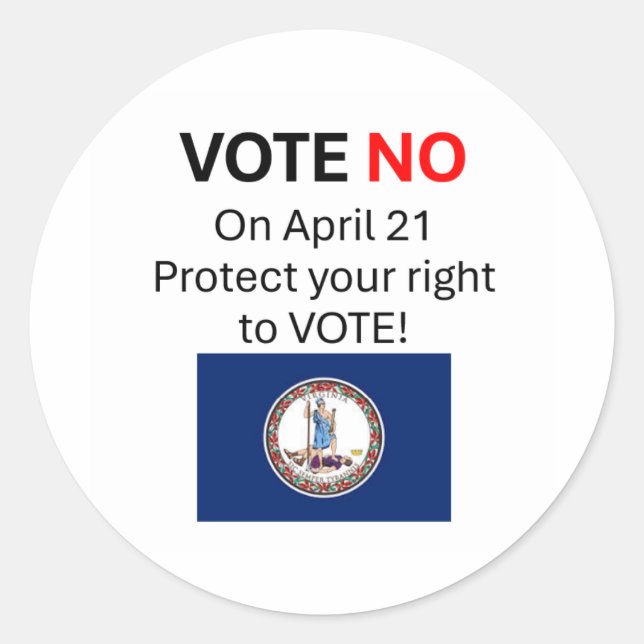 Sticker Rond Vote NO on VA Redistricting  (Devant)