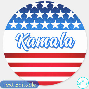 Sticker Rond Vote pour Kamala Harris USA Flag Texte personnalis