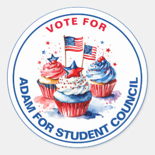 Sticker Rond Voter pour le président de classe : cupcake