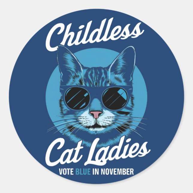 Sticker Rond Votez Démocrates Bleus sans enfants, Chat Dames 20 (Devant)