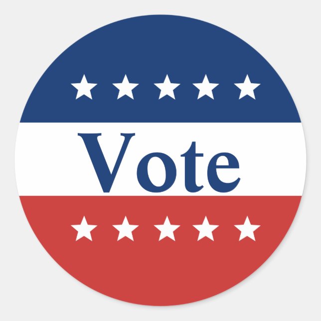 Sticker Rond Votez Rouge Blanc et Bleu avec les étoiles Patriot (Devant)