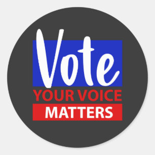 Sticker Rond VOTEZ Votre Voix compte Coloré Rouge et Bleu