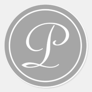 Sticker Rond Votre Lettre, Monogramme P, Gris initial
