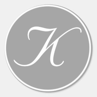 Sticker Rond Votre lettre, Monogramme personnalisé K gris initi