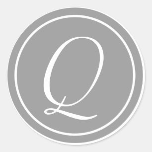Sticker Rond Votre lettre, Monogramme Q, Gris initial