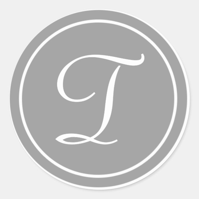 Sticker Rond Votre lettre, Monogramme T, gris initial (Devant)