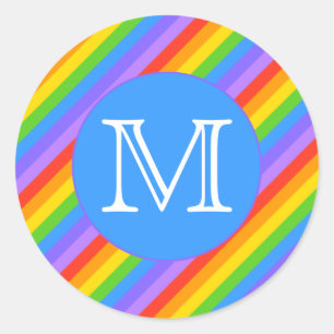 Sticker Rond Votre Lettre, Rainbow Stripes Monogramme.