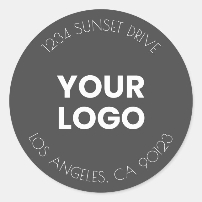Sticker Rond Votre logo d'entreprise | Adresse gris foncé et bl (Devant)