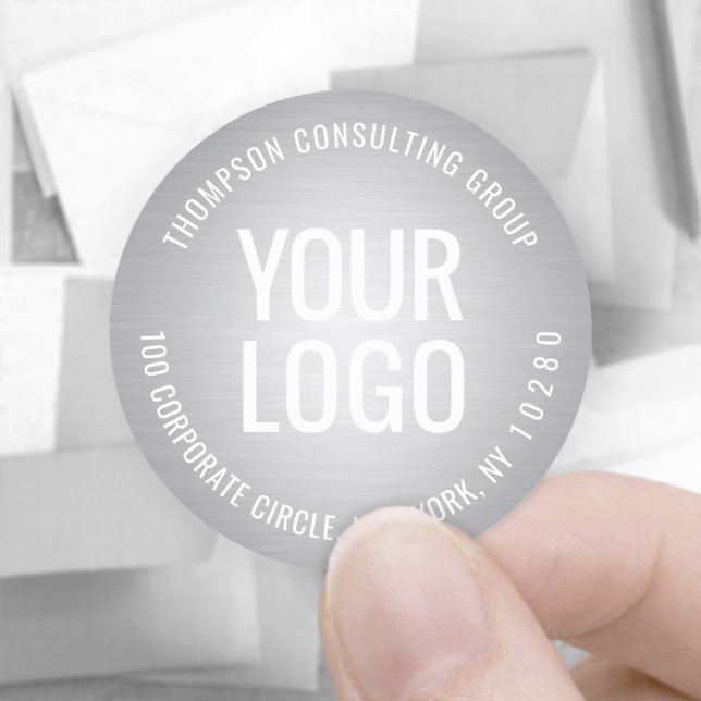 Sticker Rond Votre logo d'entreprise Argent Faux Foil Adresse d (Créateur téléchargé)