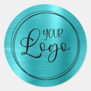 Sticker Rond Votre logo d'entreprise Bleu Turquoise Métallisé