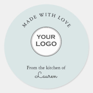 Sticker Rond Votre logo 'Fabriqué avec amour' Bleu