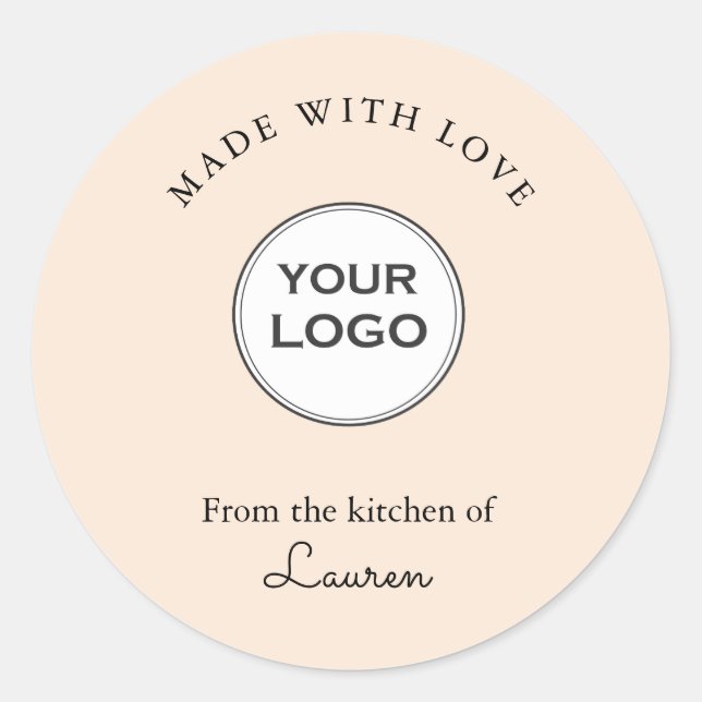 Sticker Rond Votre logo 'Fabriqué avec amour' Peach (Devant)