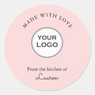 Sticker Rond Votre logo "Fabriqué avec amour" rose