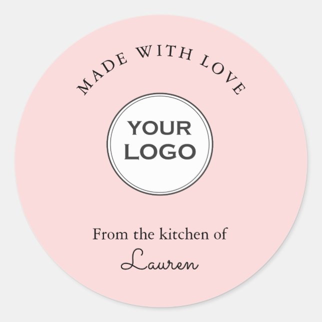 Sticker Rond Votre logo "Fabriqué avec amour" rose (Devant)