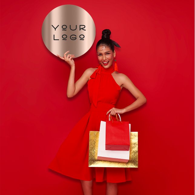 Sticker Rond Votre Logo Moderne Minimalisme Métallurgique Rose  (Your Logo Modern Metallic Minimalism Online Rose Classic Round Sticker)