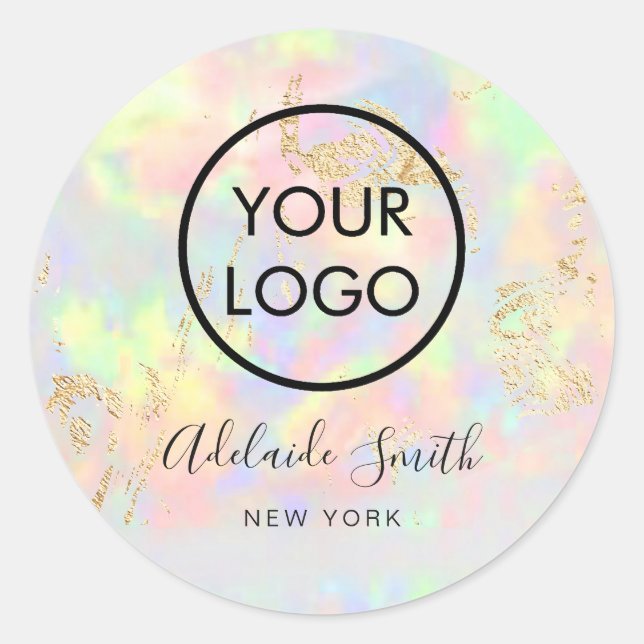 Sticker Rond votre logo sur l'opale fausse iridescente (Devant)