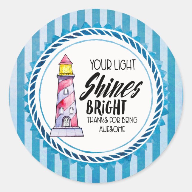 Sticker Rond Votre lumière brille le Merci phare lumineux (Devant)