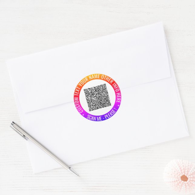 Sticker Rond Votre modèle d'autocollants de code QR avec texte  (Enveloppe)