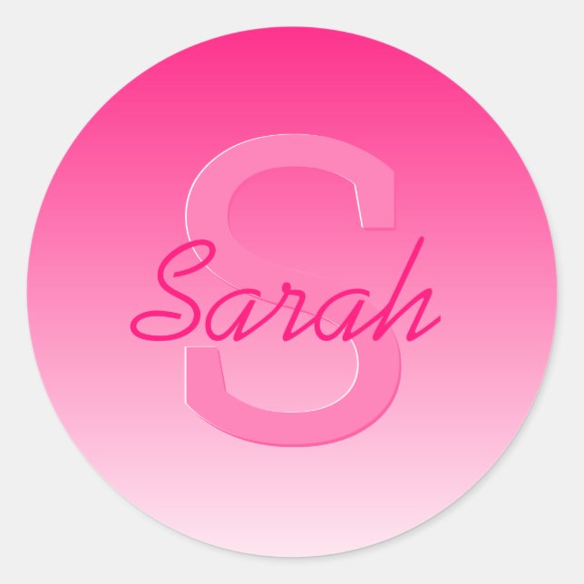 Sticker Rond Votre nom Cute Personnalisable Pink Ombre & Monogr (Devant)