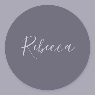 Sticker Rond Votre nom   Écriture lavande élégante sur fond vio