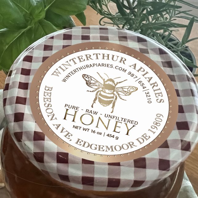 Sticker Rond Votre nom ici Editable Gold Honey Jar Bee Étiquett (Créateur téléchargé)