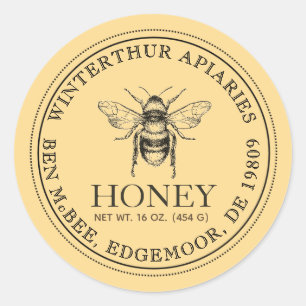 Sticker Rond Votre nom ici Editable White Honey Jar Bee Étiquet