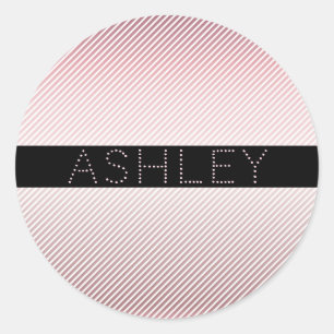 Sticker Rond Votre nom Ombre Rose mince et bandes blanches