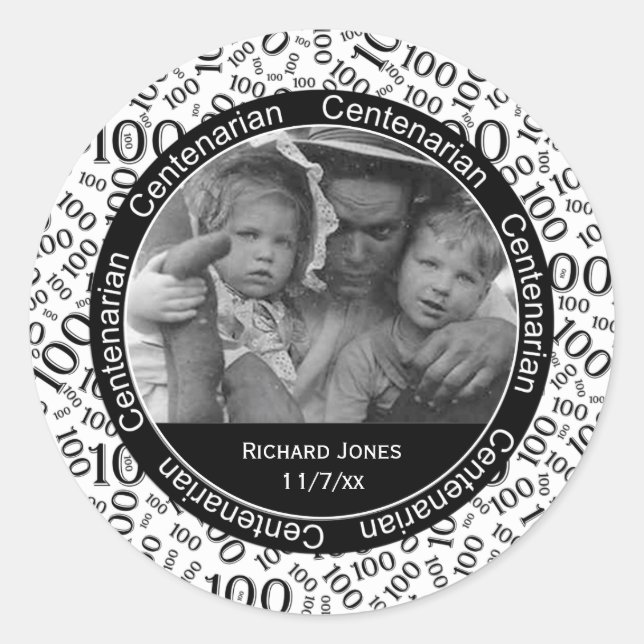 Sticker Rond Votre photo - Centenaire noir/blanc (Devant)