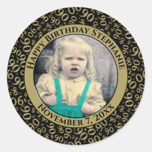 Sticker Rond Votre photo Numéro 90e anniversaire   Noir/Or 90