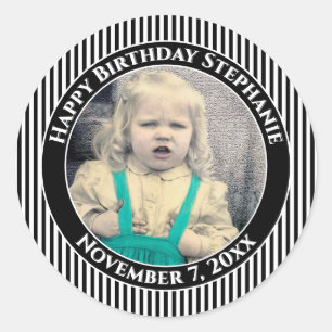 Sticker Rond Votre photo Simple Stripes Motif Noir/Blanc