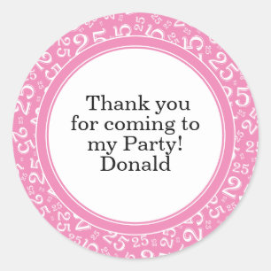 Sticker Rond  Votre texte 25ème motif numérique aléatoire Rose/