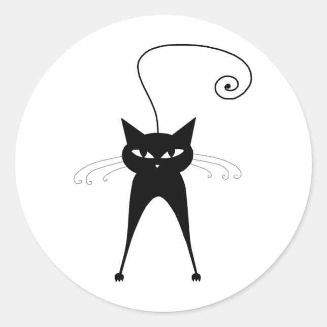 Sticker Rond Votre texte - Caractère Chat Noir Pose 5 (Devant)