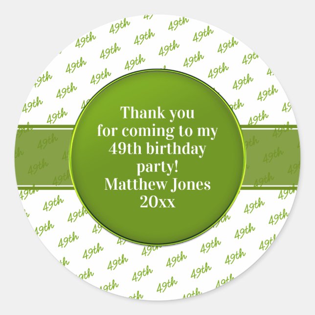 Sticker Rond Votre texte : Numéro d'anniversaire Motif Vert/Bla (Devant)