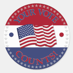 Sticker Rond Votre vote compte avec un drapeau américain