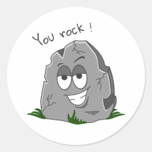 Sticker Rond Vous assurez ! Drôle pierre grise de dessin animé