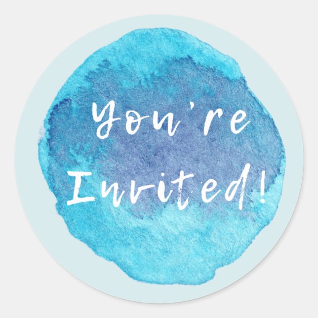 Sticker Rond Vous êtes Invité Aquarelle Blues (Devant)
