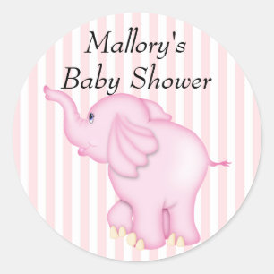 Sticker Rond Vous êtes invité Baby shower d'éléphant rose