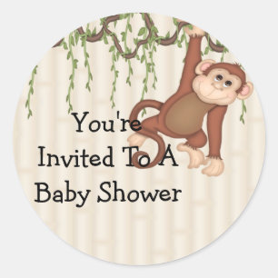 Sticker Rond Vous êtes Invited Monkey Baby shower