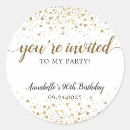 Sticker Rond Vous êtes Invited Party Gold Confetti Dots Anniver