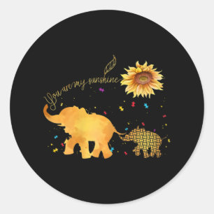 Sticker Rond Vous êtes mon Sunshine tournesol Elephant Autisme