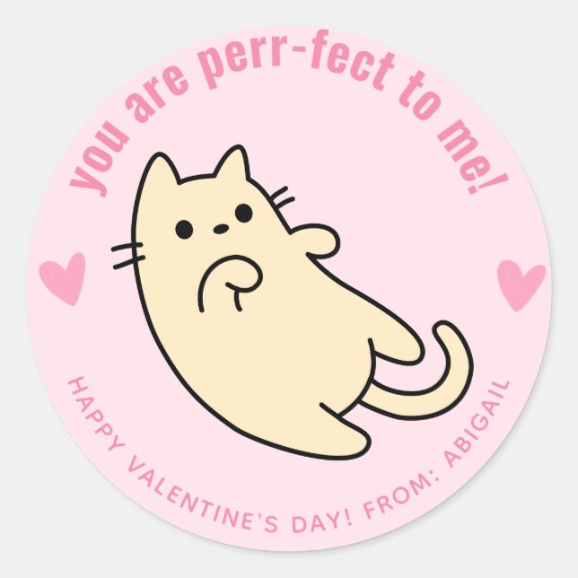 Sticker Rond Vous Êtes Parfait ! Cute Cat Classroom Valentine (Devant)