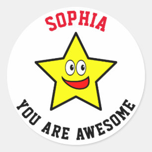 Sticker Rond Vous Êtes Super Gold Star Ajouter Nom